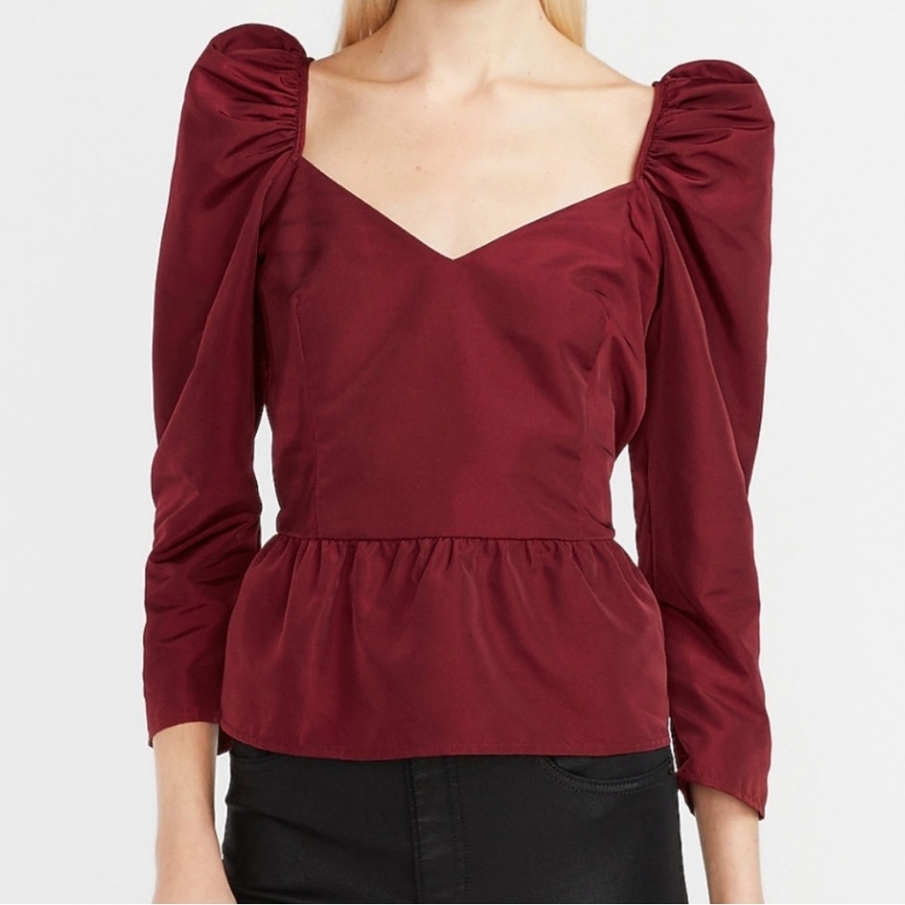 Donating end of July! Express Puff Sleeve Taffeta Sweetheart Peplum Top